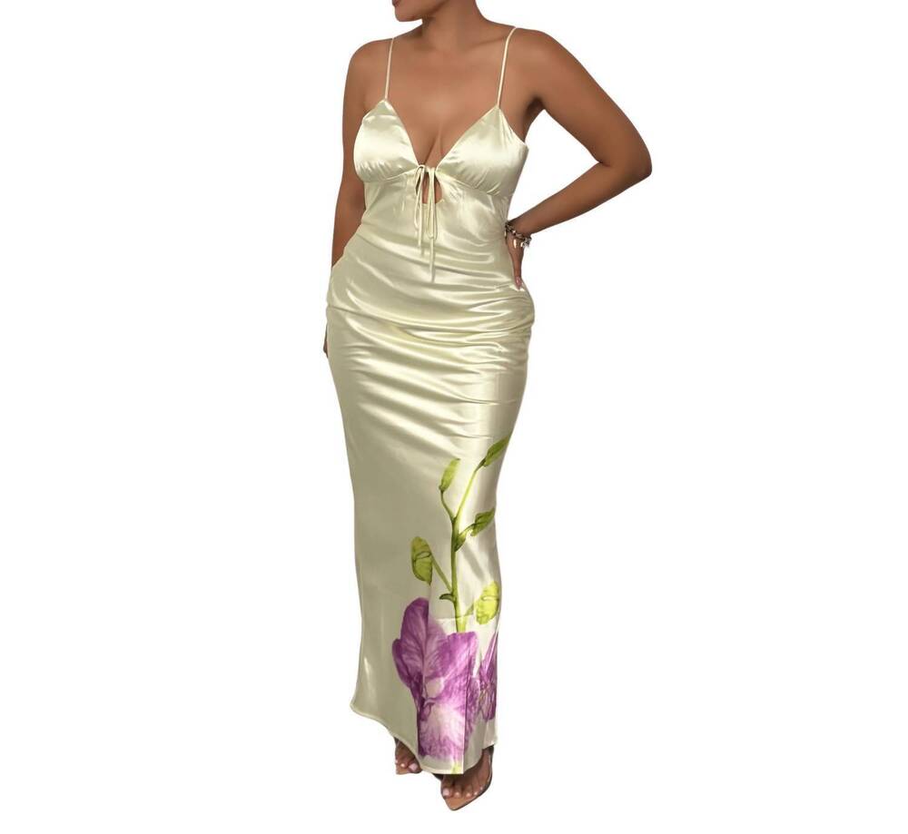 NEW LUCY IN THE SKY mia satin floral maxi dress in pastel green